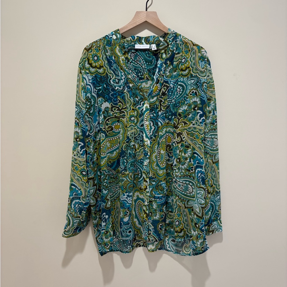 Susan Graver Button Front Sheer Blouse - Picture 2 of 6